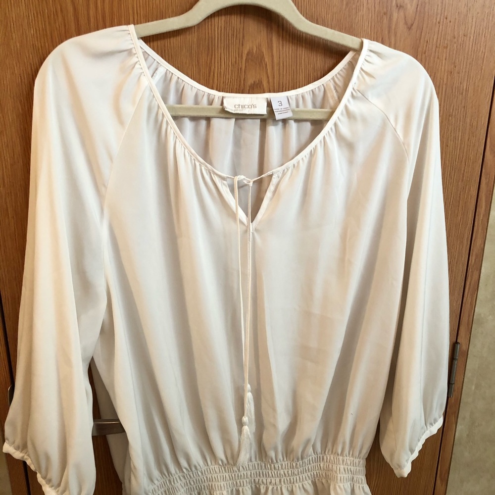 Chicos Ivory Peasant Top Size 3 Excellent Cond!